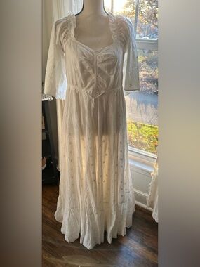 Coven & Co Bohemian White Embroidered Maxi Dress Size XL